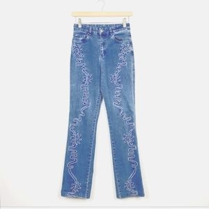 Y2K stretch Pipping with bling Jeans